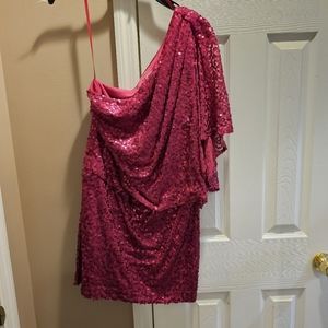 Amazing off the shoulder pink sequin Jessica Simpson dress.